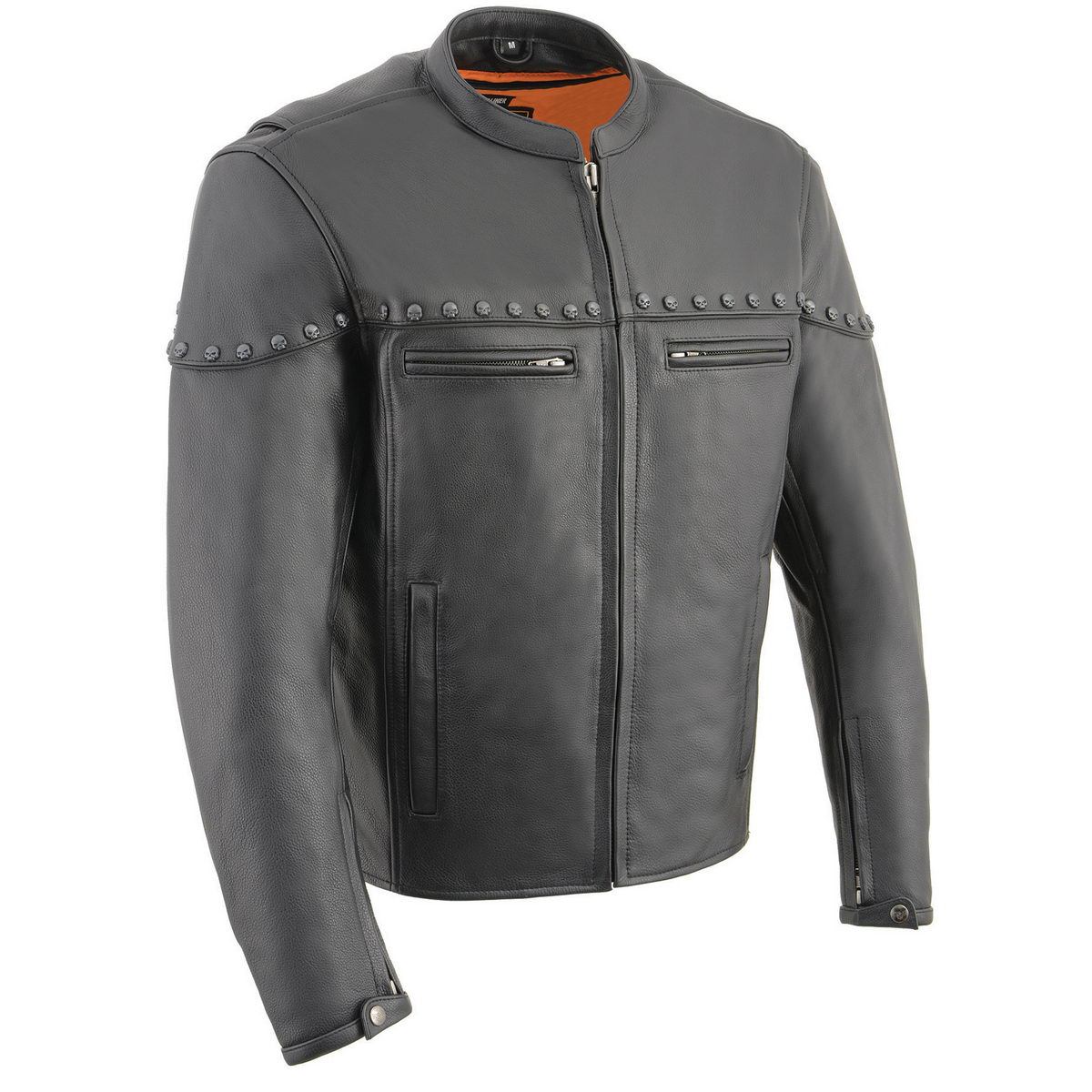 MLM1504 Men's Black ‘The Skelly Racer’ Premium Moto Leather Jacket
