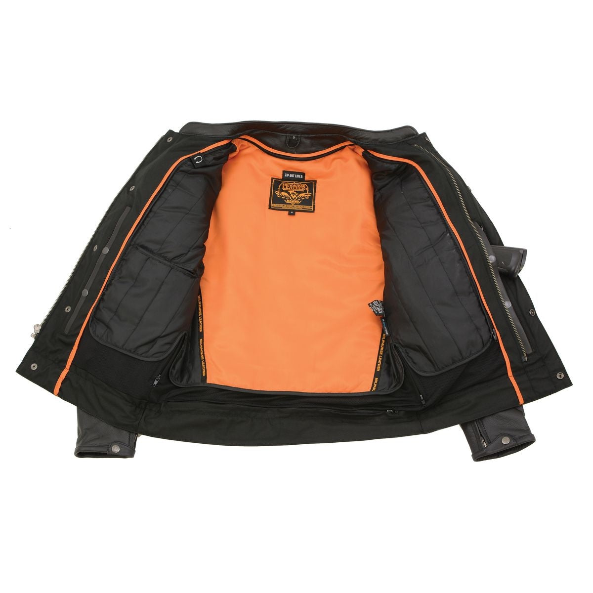 MLM1506 Men's Black Premium Leather Motorcycle Jacket w/ Utility Pockets Cool-Tec Leather Treatement