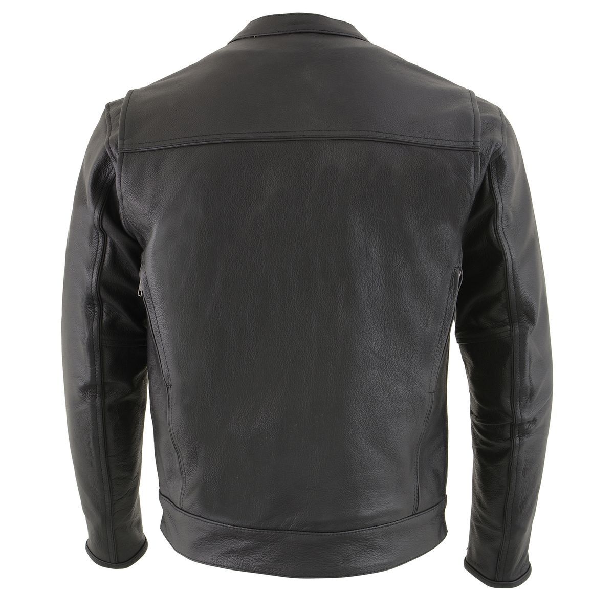 MLM1506 Men's Black Premium Leather Motorcycle Jacket w/ Utility Pockets Cool-Tec Leather Treatement