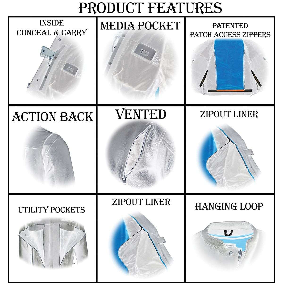 MLM1506 Men's Black Premium Leather Motorcycle Jacket w/ Utility Pockets Cool-Tec Leather Treatement