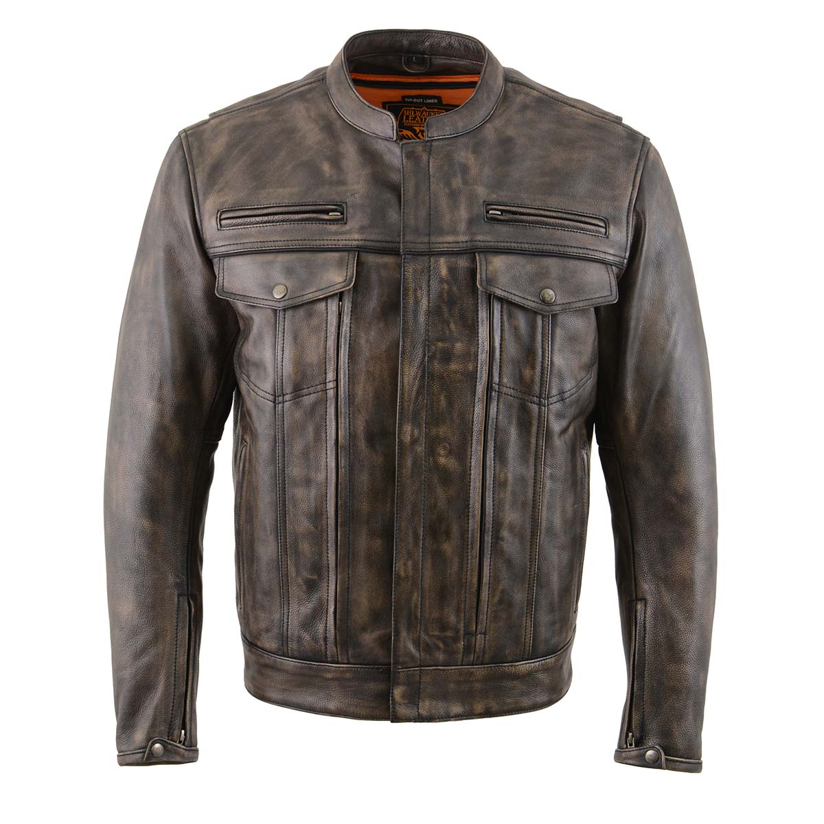 MLM1508 Men's Distressed Brown Premium Leather Motorcycle Rider Jacket
