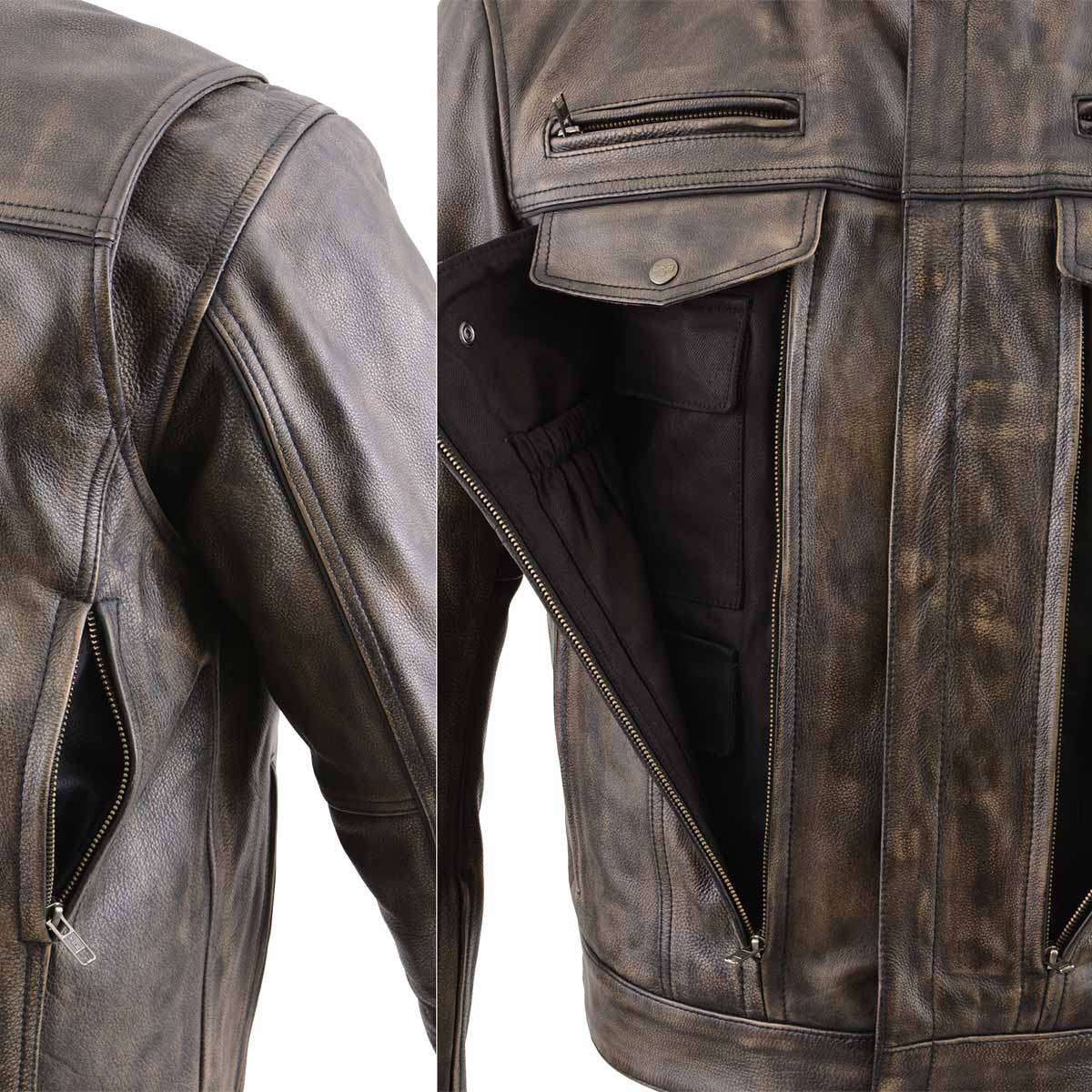 MLM1508 Men's Distressed Brown Premium Leather Motorcycle Rider Jacket