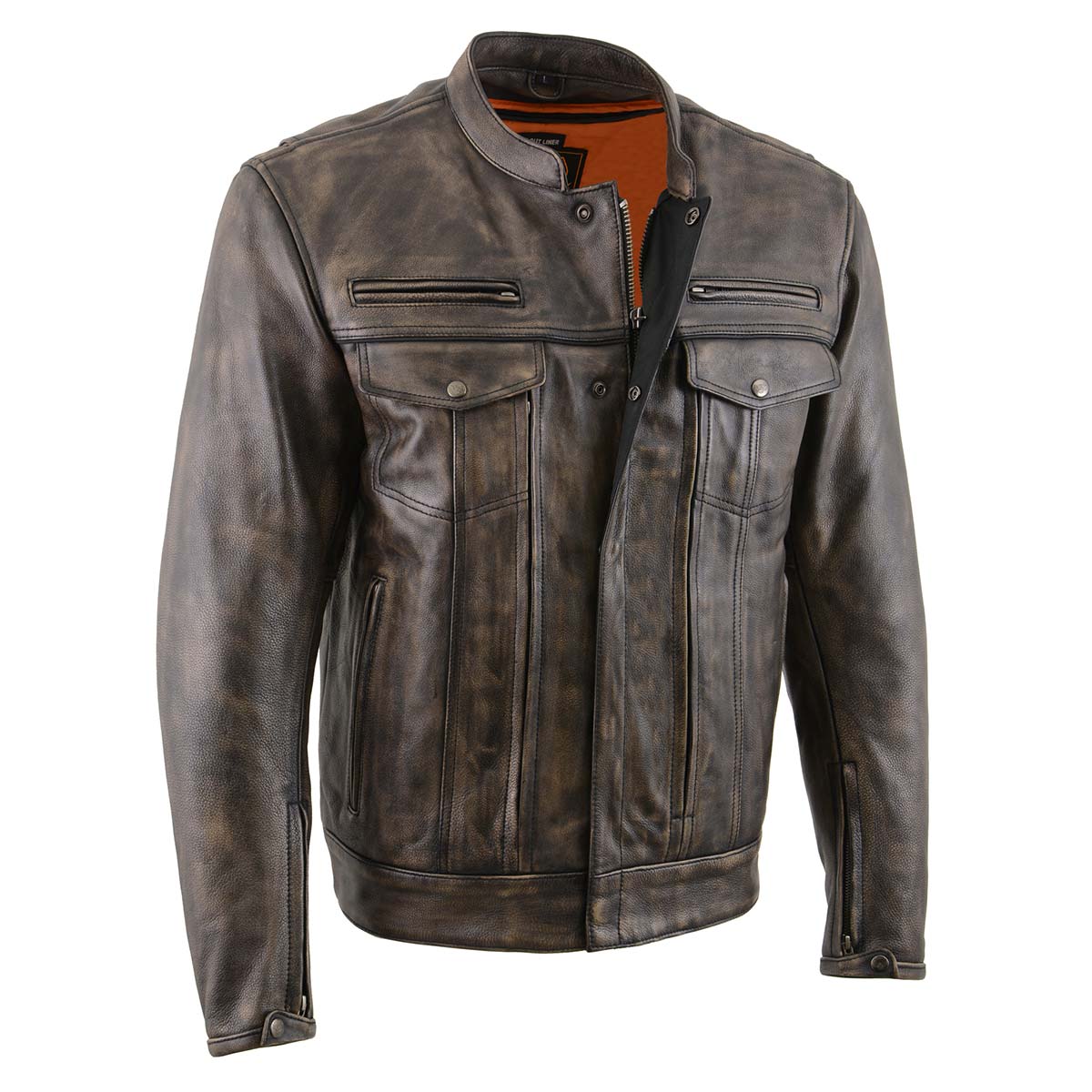 MLM1508 Men's Distressed Brown Premium Leather Motorcycle Rider Jacket