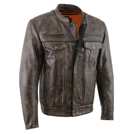 MLM1508 Men's Distressed Brown Premium Leather Motorcycle Rider Jacket