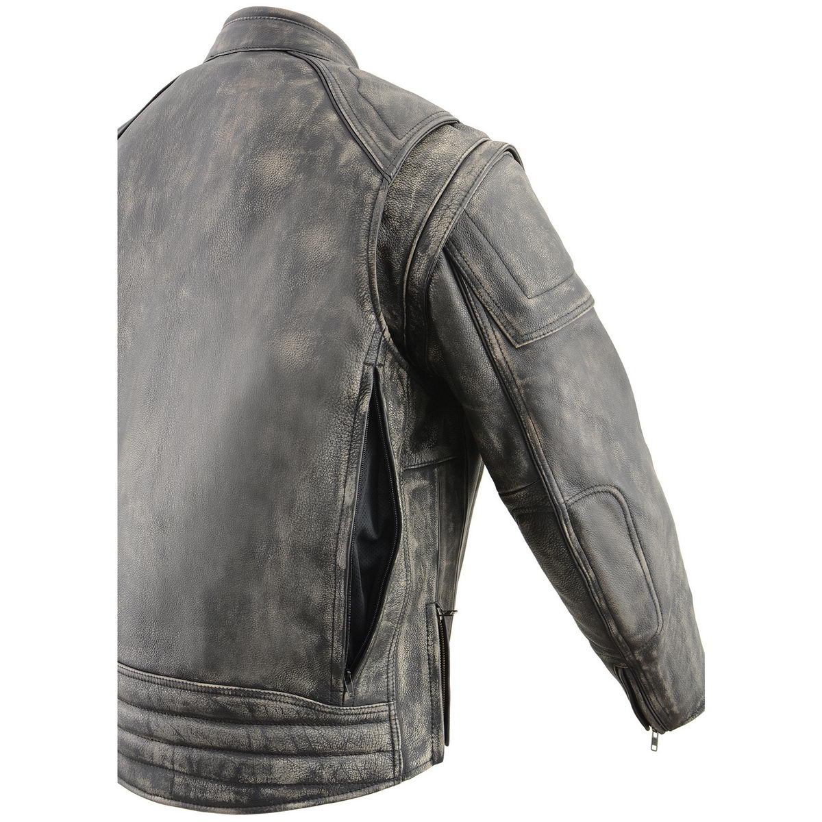 MLM1509 Men's Distressed Brown ‘2 in 1’ Leather Jacket with Zip-Off Sleeves