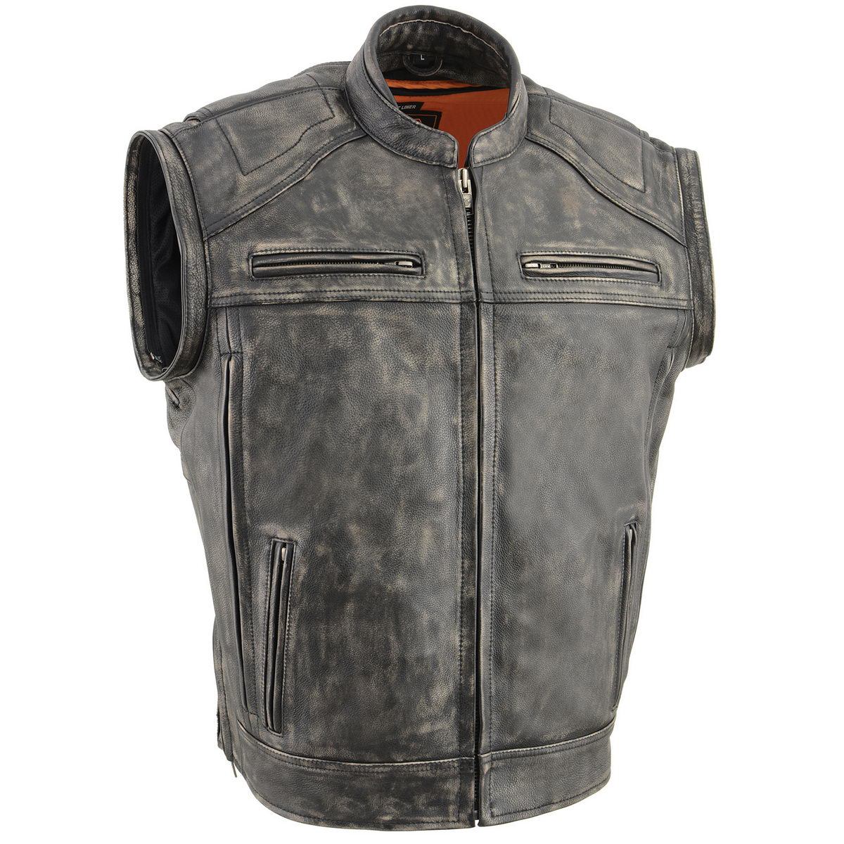 MLM1509 Men's Distressed Brown ‘2 in 1’ Leather Jacket with Zip-Off Sleeves