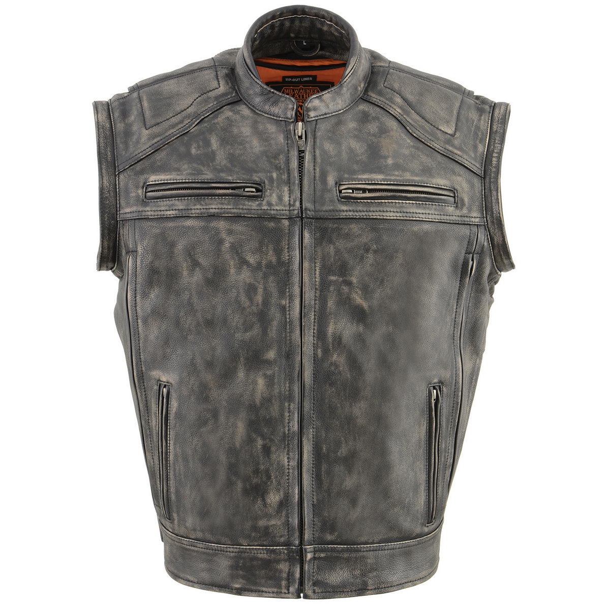 MLM1509 Men's Distressed Brown ‘2 in 1’ Leather Jacket with Zip-Off Sleeves