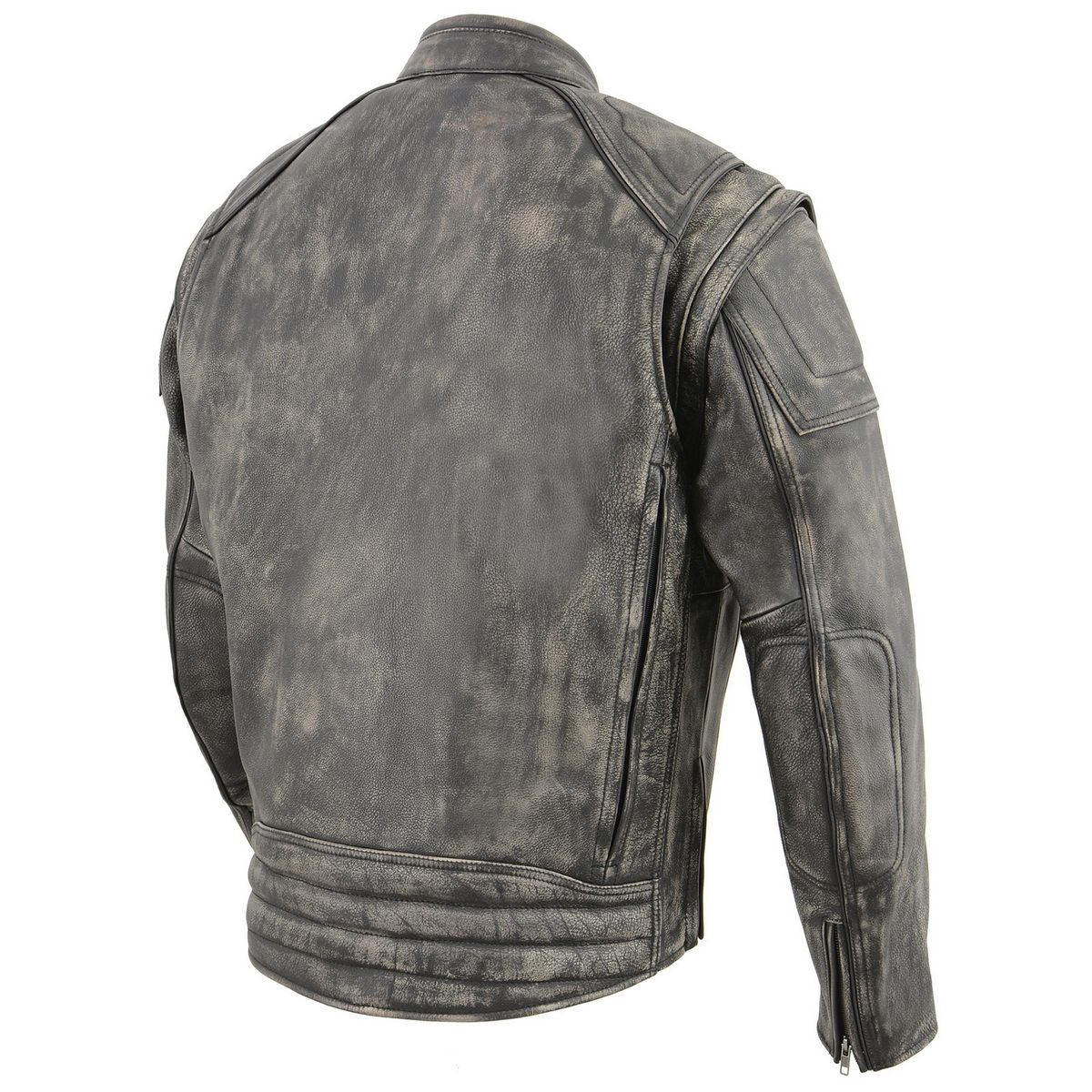 MLM1509 Men's Distressed Brown ‘2 in 1’ Leather Jacket with Zip-Off Sleeves