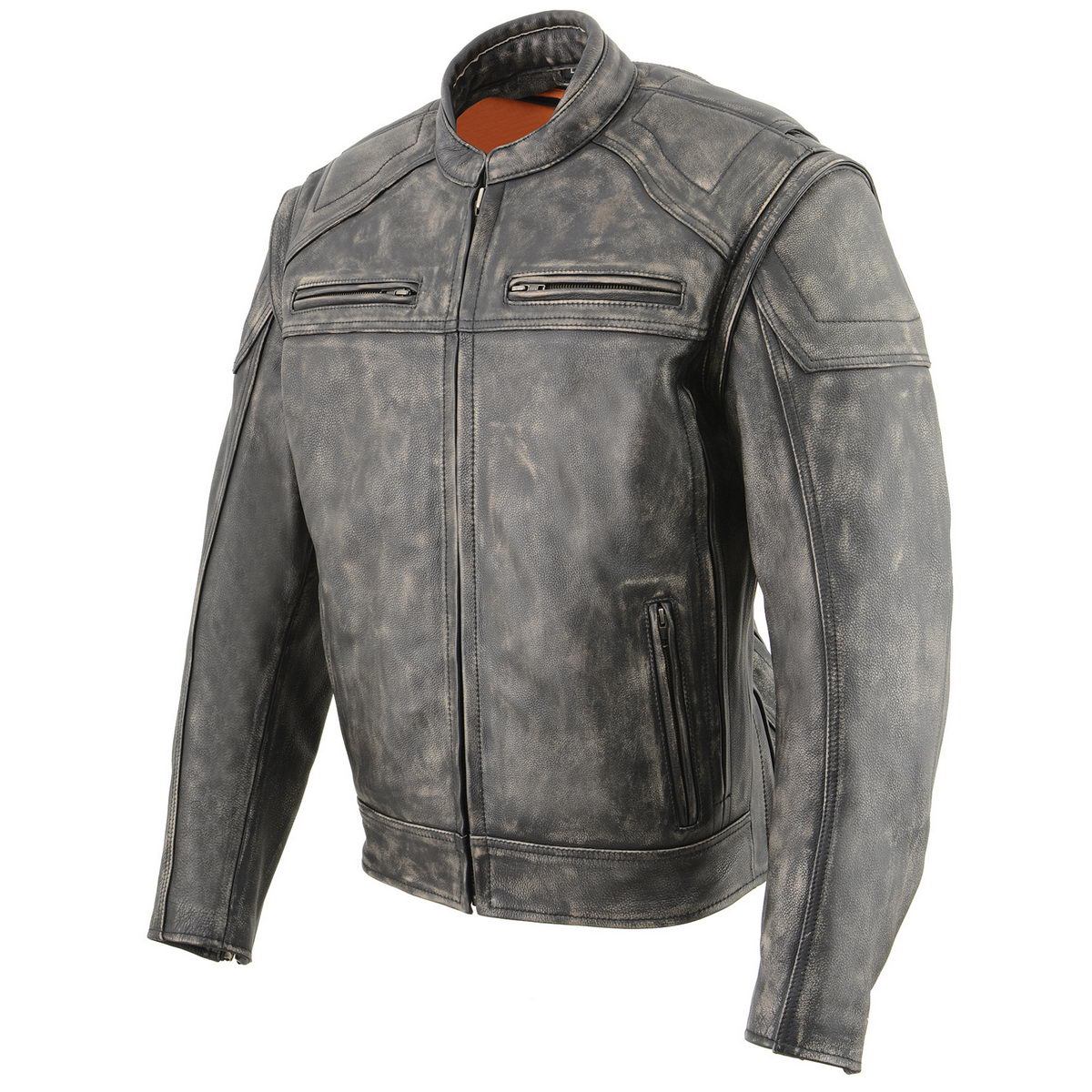 MLM1509 Men's Distressed Brown ‘2 in 1’ Leather Jacket with Zip-Off Sleeves