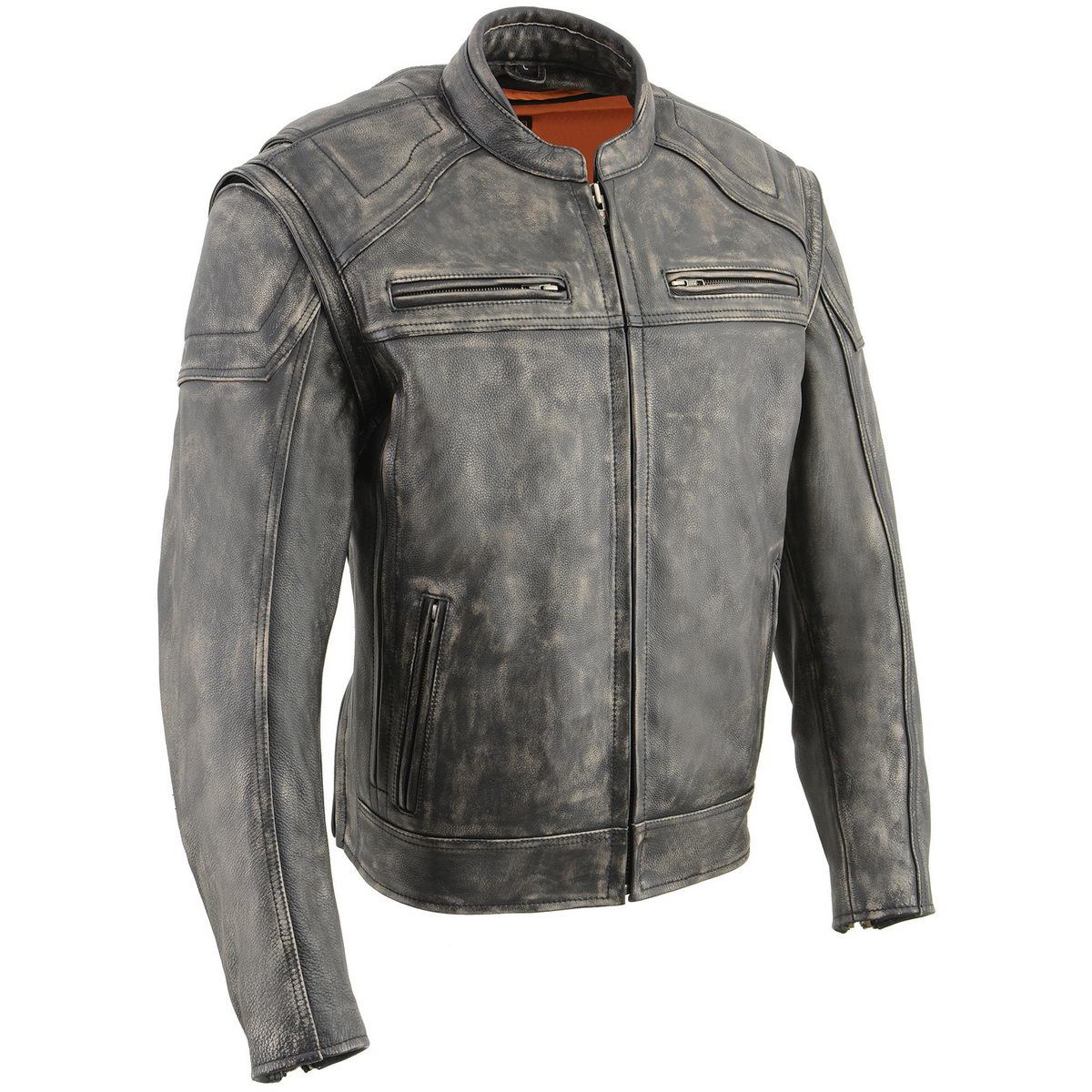 MLM1509 Men's Distressed Brown ‘2 in 1’ Leather Jacket with Zip-Off Sleeves