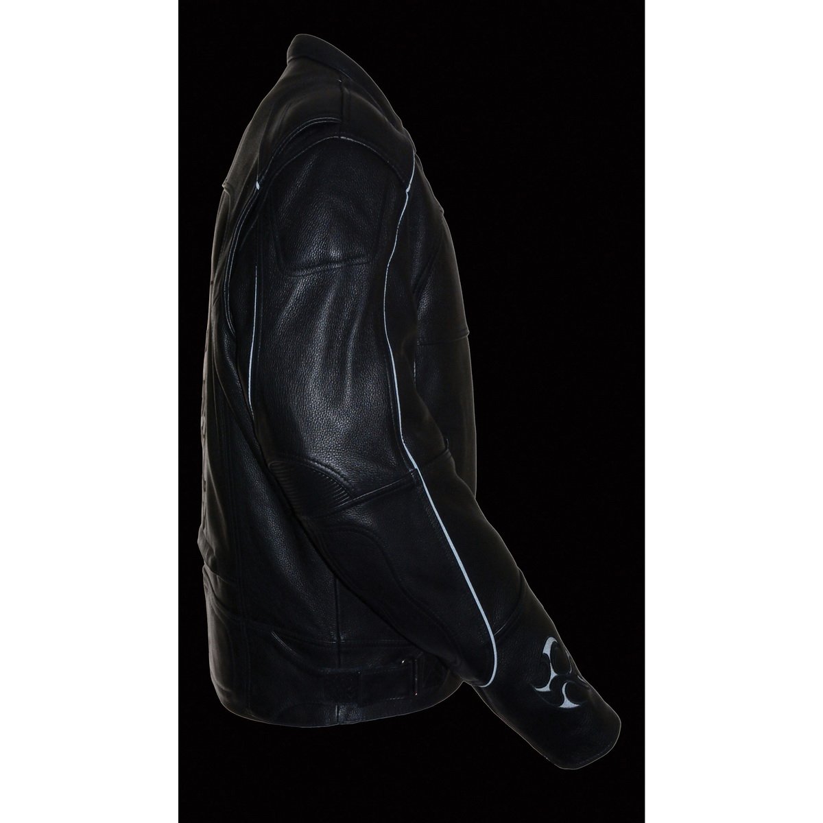 MLM1510 Men's Black Leather Scooter Jacket with Reflective Skull