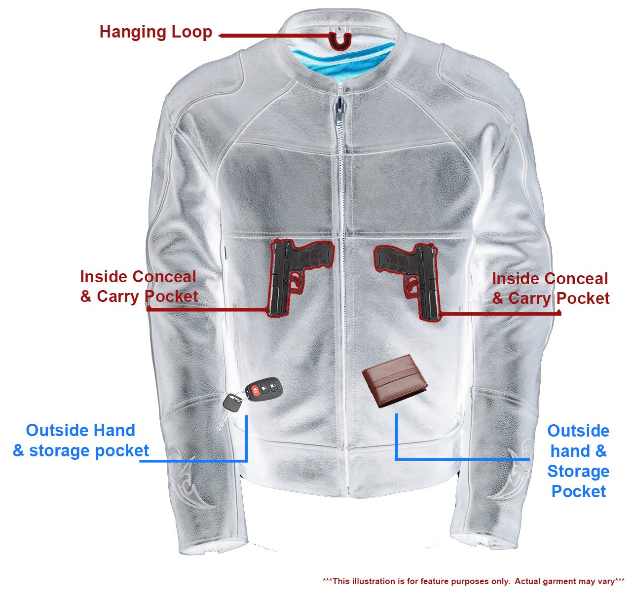 MLM1510 Men's Black Leather Scooter Jacket with Reflective Skull