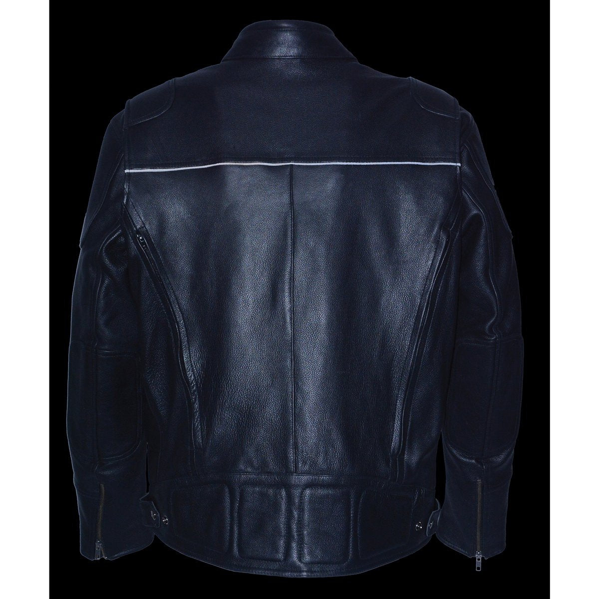 Heated Jacket for Men's Black Cowhide Leather Motorcycle Vented Jacket for All Seasons MLM1513SET