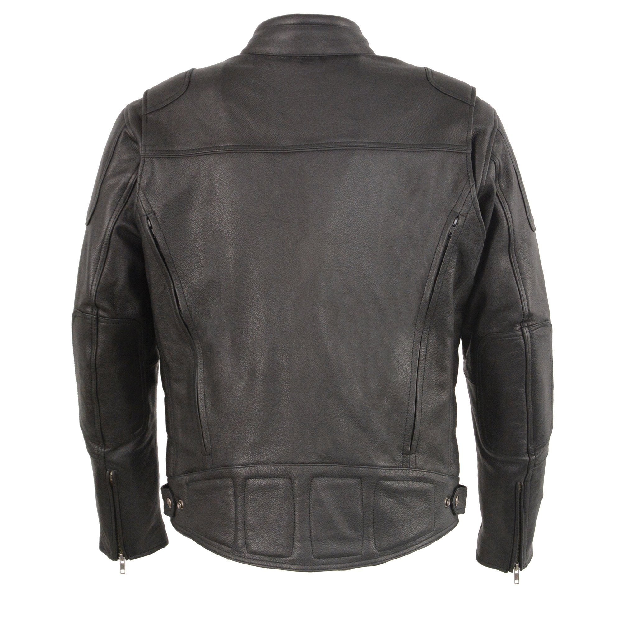 Heated Jacket for Men's Black Cowhide Leather Motorcycle Vented Jacket for All Seasons MLM1513SET