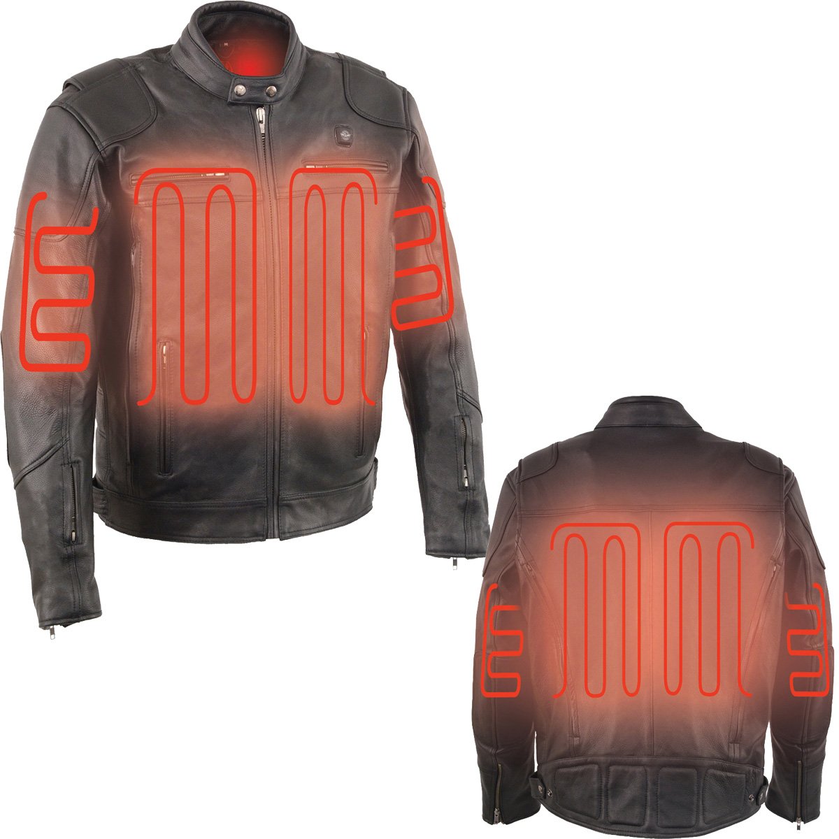 Heated Jacket for Men's Black Cowhide Leather - Motorcycle Vented Jacket for All Seasons MLM1513