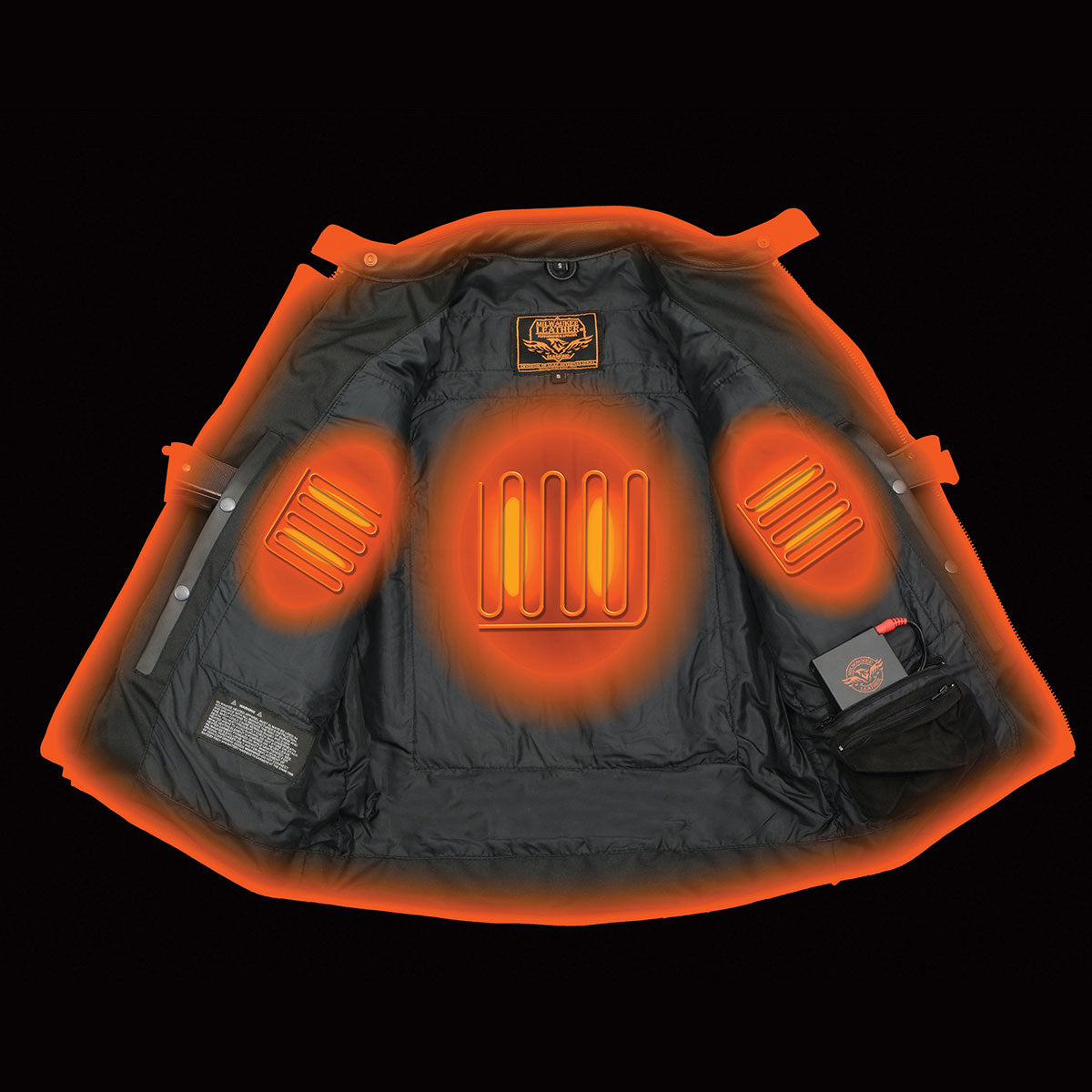 Heated Jacket for Men's Black Cowhide Leather Motorcycle Vented Jacket for All Seasons MLM1513SET