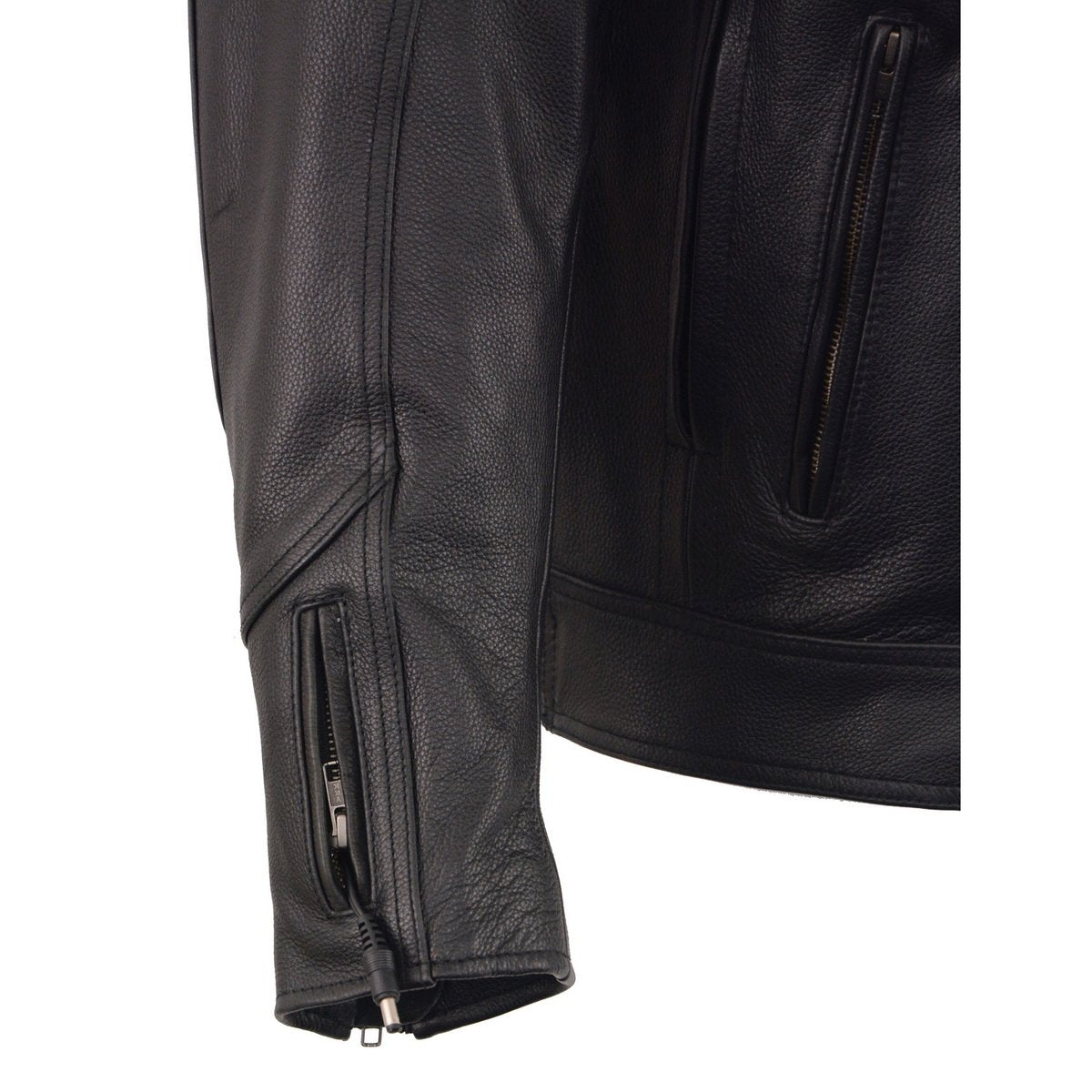 Heated Jacket for Men's Black Cowhide Leather - Motorcycle Vented Jacket for All Seasons MLM1513