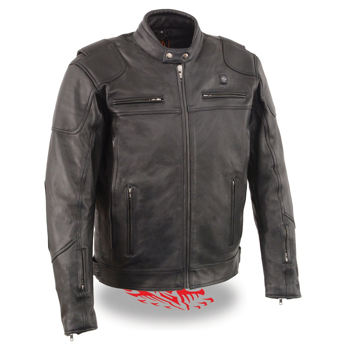 Heated Jacket for Men's Black Cowhide Leather - Motorcycle Vented Jacket for All Seasons MLM1513