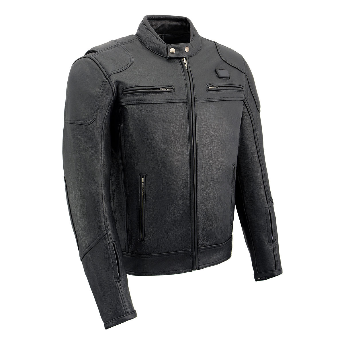 Heated Jacket for Men's Black Cowhide Leather - Motorcycle Vented Jacket for All Seasons MLM1513