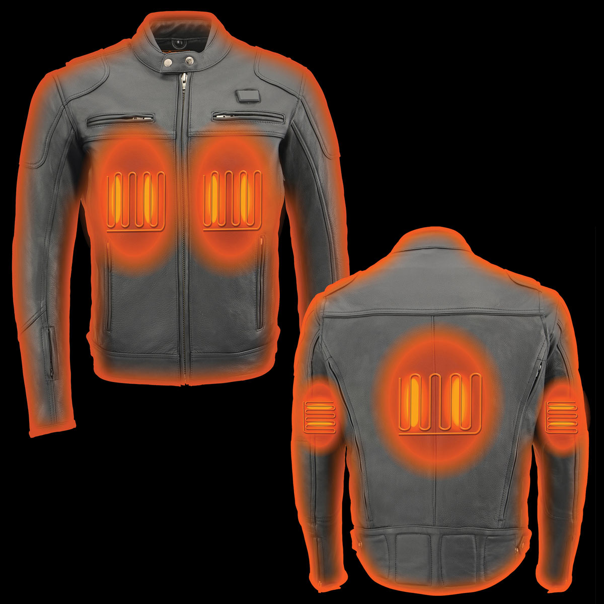 MLM1514SET All Season Black Premium Leather Motorcycle Riders Jacket w/ Heated and Cool-Tec Technology