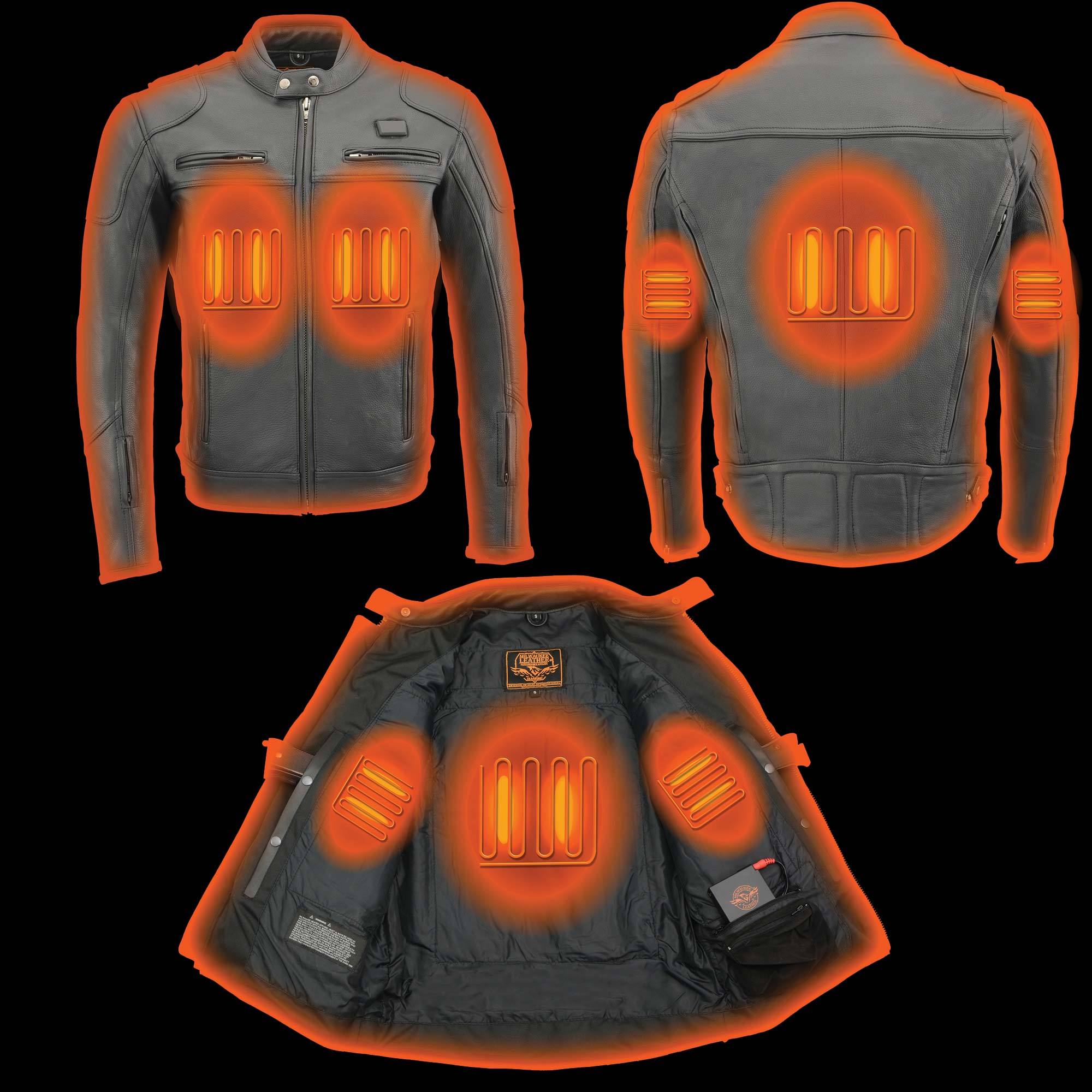 MLM1526 Men's Stay Cool Black Premium Leather Sporty Motorcycle Jacket w/ Cool-Tec Leather Treatement