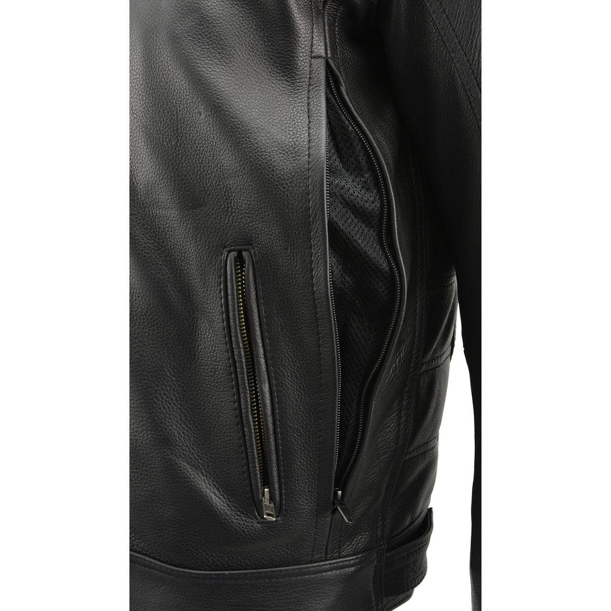 MLM1514SET All Season Black Premium Leather Motorcycle Riders Jacket w/ Heated and Cool-Tec Technology