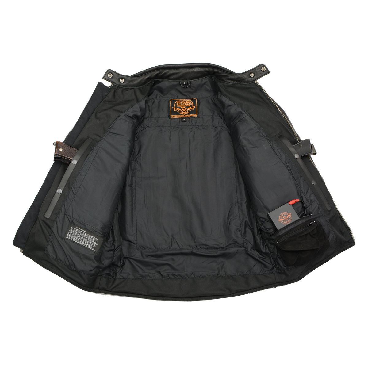 MLM1514SET All Season Black Premium Leather Motorcycle Riders Jacket w/ Heated and Cool-Tec Technology
