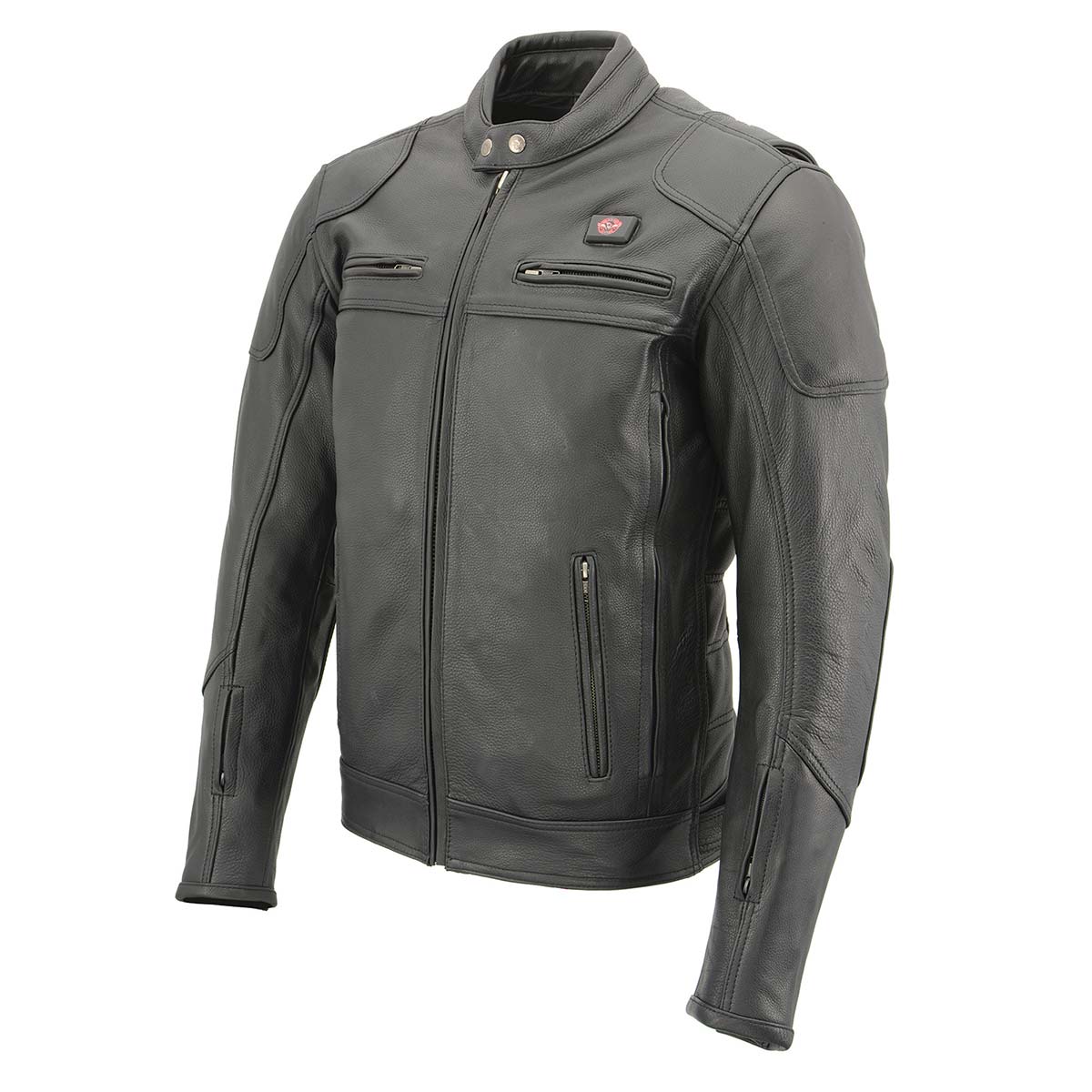 MLM1526 Men's Stay Cool Black Premium Leather Sporty Motorcycle Jacket w/ Cool-Tec Leather Treatement
