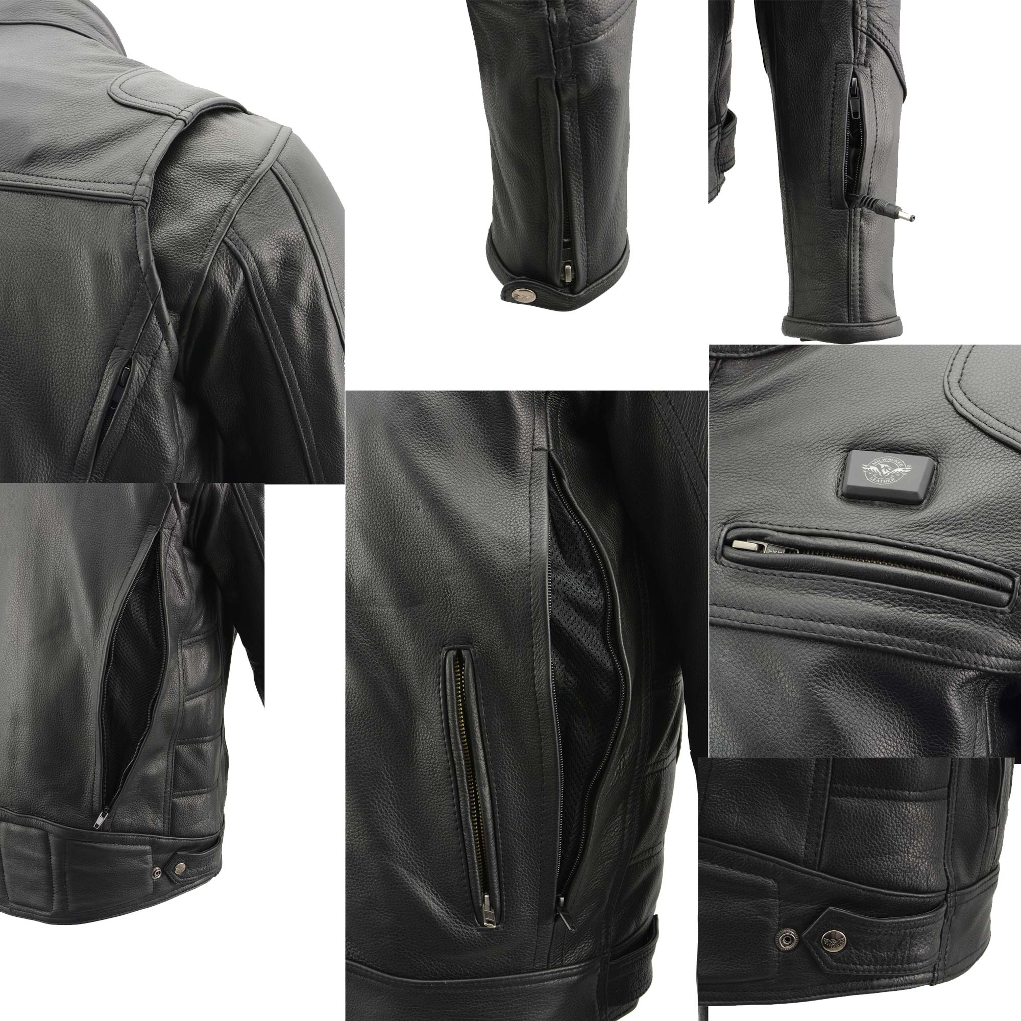 MLM1526 Men's Stay Cool Black Premium Leather Sporty Motorcycle Jacket w/ Cool-Tec Leather Treatement