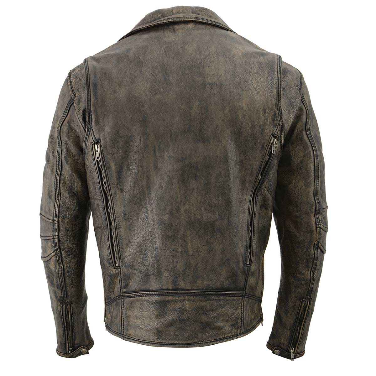 MLM1515 Men's Classic Beltless Distressed Brown Leather Triple Stitched Motorcycle Biker Jacket