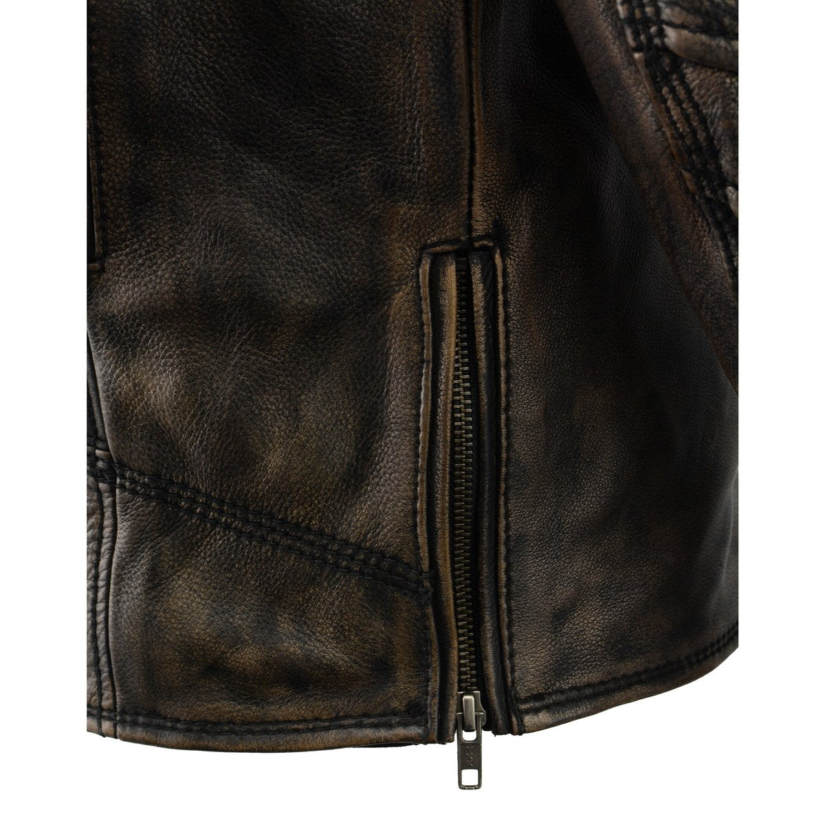 MLM1515 Men's Classic Beltless Distressed Brown Leather Triple Stitched Motorcycle Biker Jacket