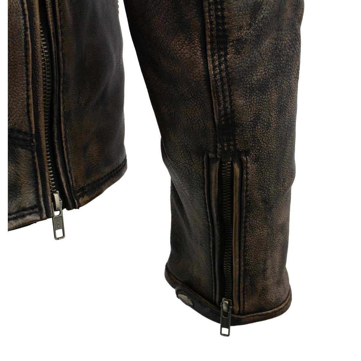 MLM1515 Men's Classic Beltless Distressed Brown Leather Triple Stitched Motorcycle Biker Jacket