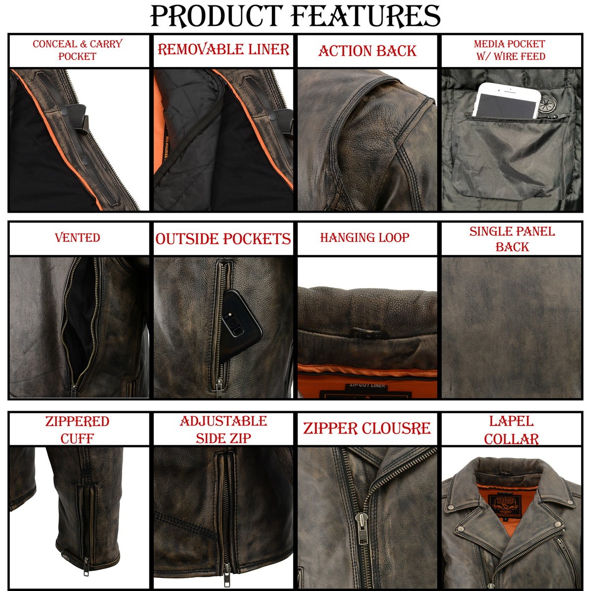 MLM1515 Men's Classic Beltless Distressed Brown Leather Triple Stitched Motorcycle Biker Jacket
