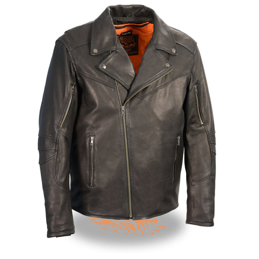 MLM1516 Black Real Leather Motorcycle Jacket for Men – Vintage Brando Style Biker Jacket