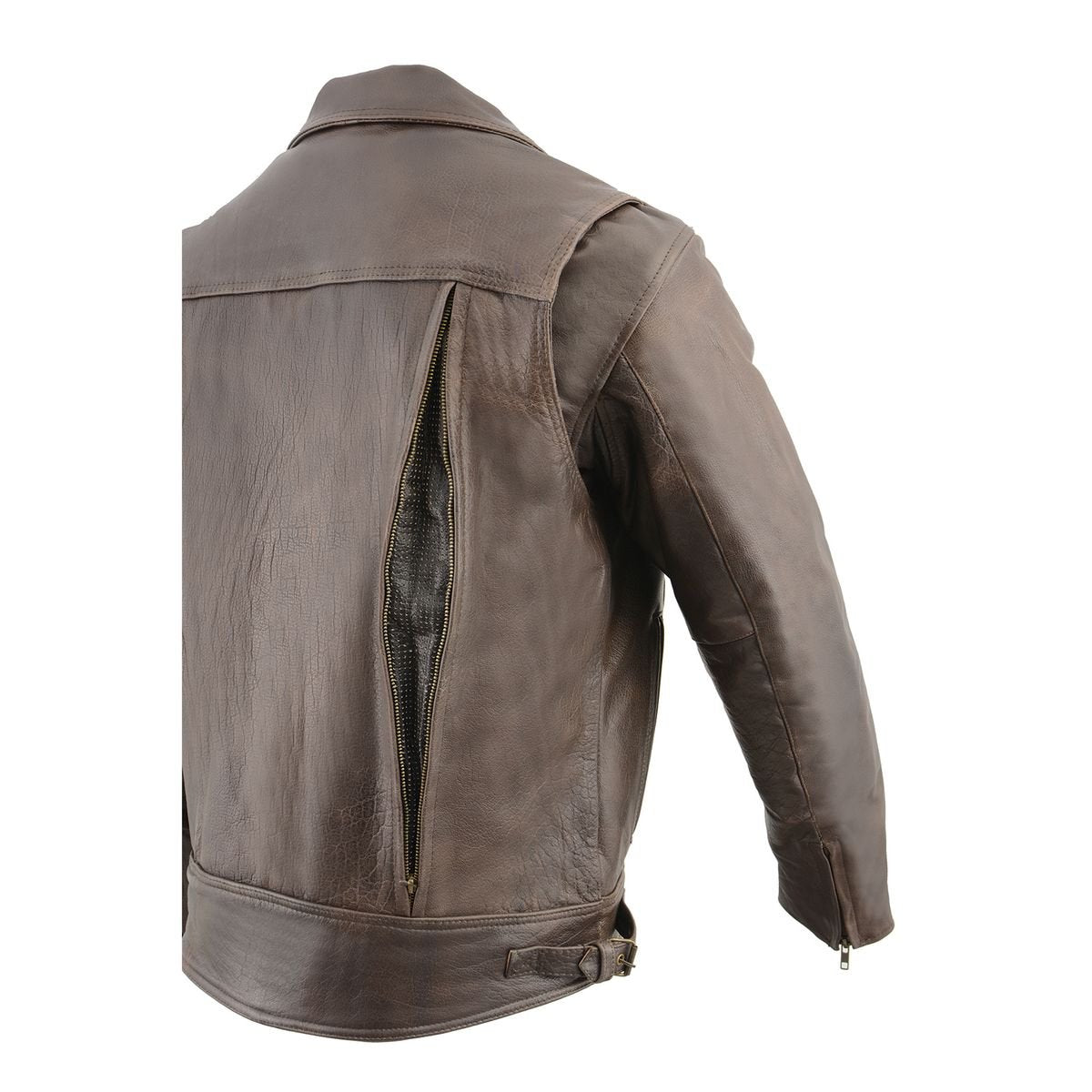 MLM1522 Men's ‘Vented’ Retro Brown Leather Motorcycle Jacket