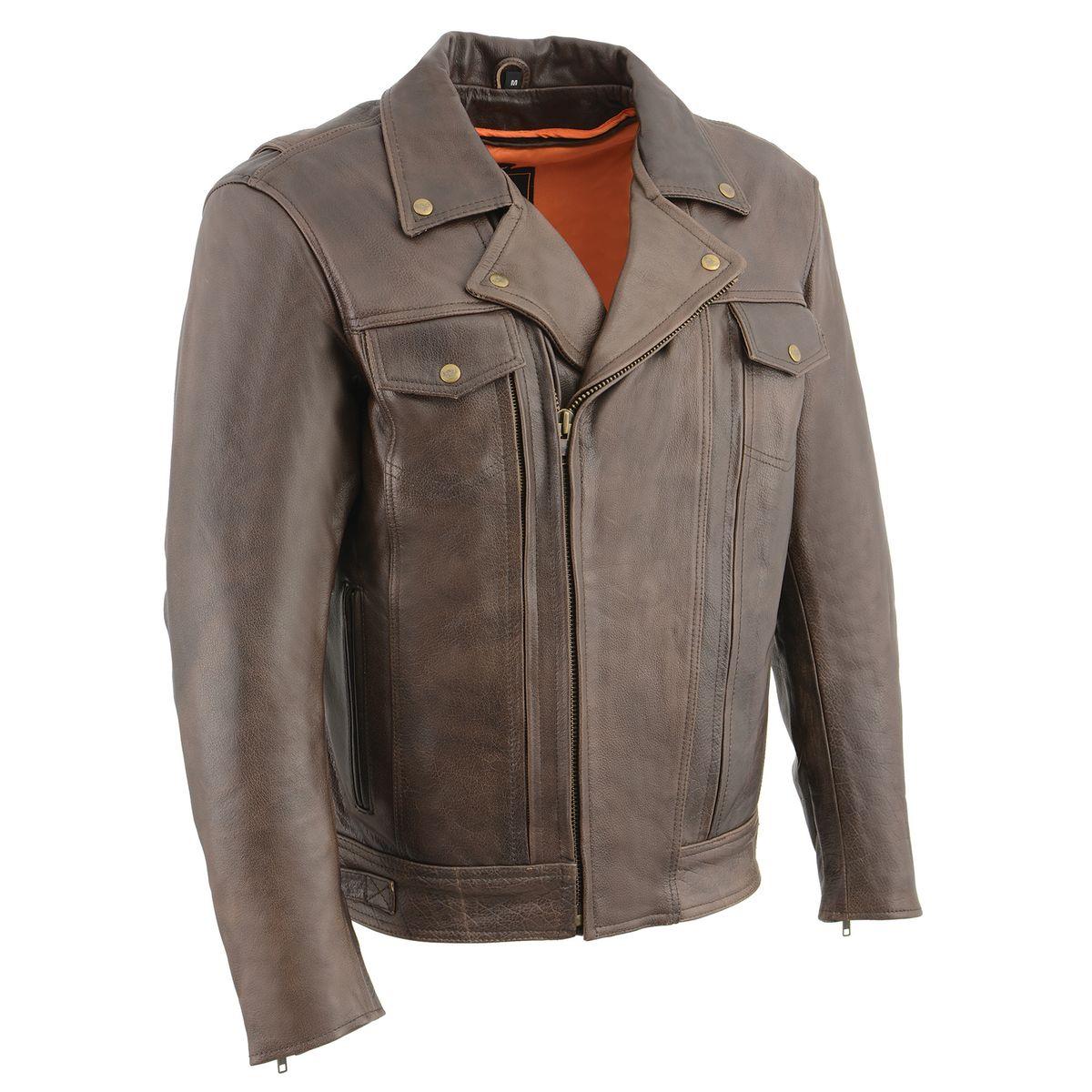 MLM1522 Men's ‘Vented’ Retro Brown Leather Motorcycle Jacket