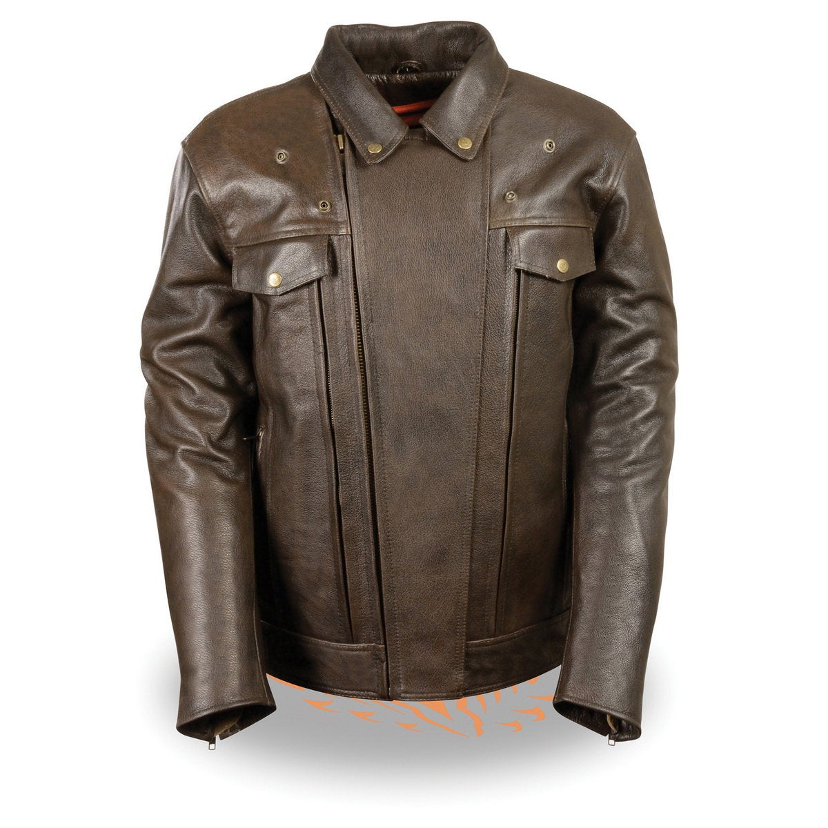 MLM1522 Men's ‘Vented’ Retro Brown Leather Motorcycle Jacket