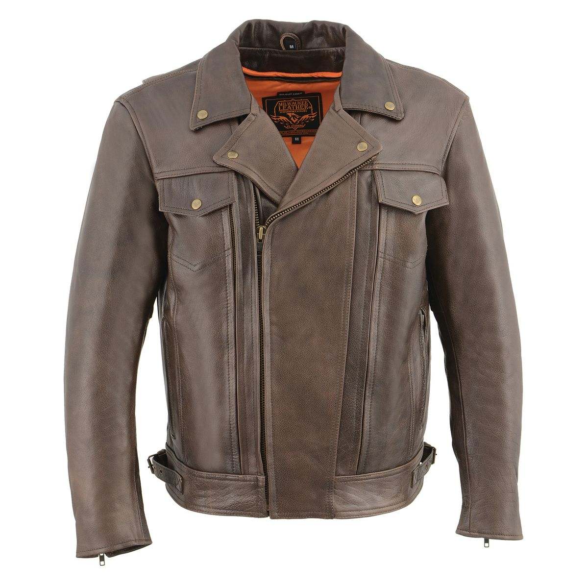 MLM1522 Men's ‘Vented’ Retro Brown Leather Motorcycle Jacket