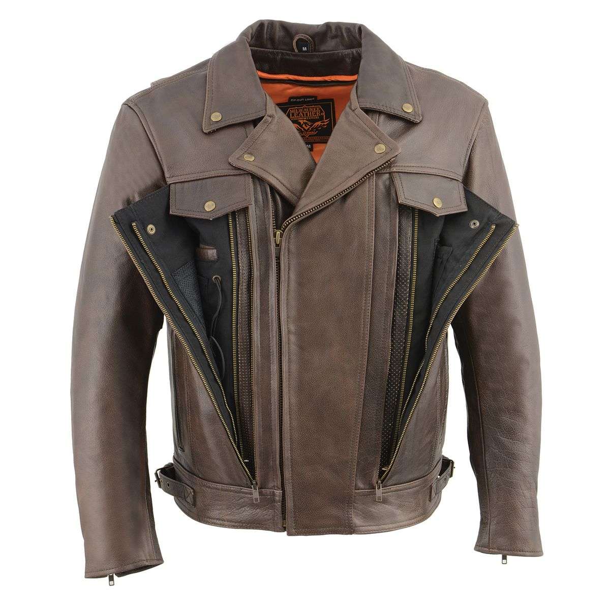 MLM1522 Men's ‘Vented’ Retro Brown Leather Motorcycle Jacket