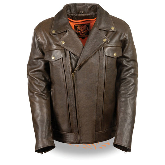 MLM1522 Men's ‘Vented’ Retro Brown Leather Motorcycle Jacket