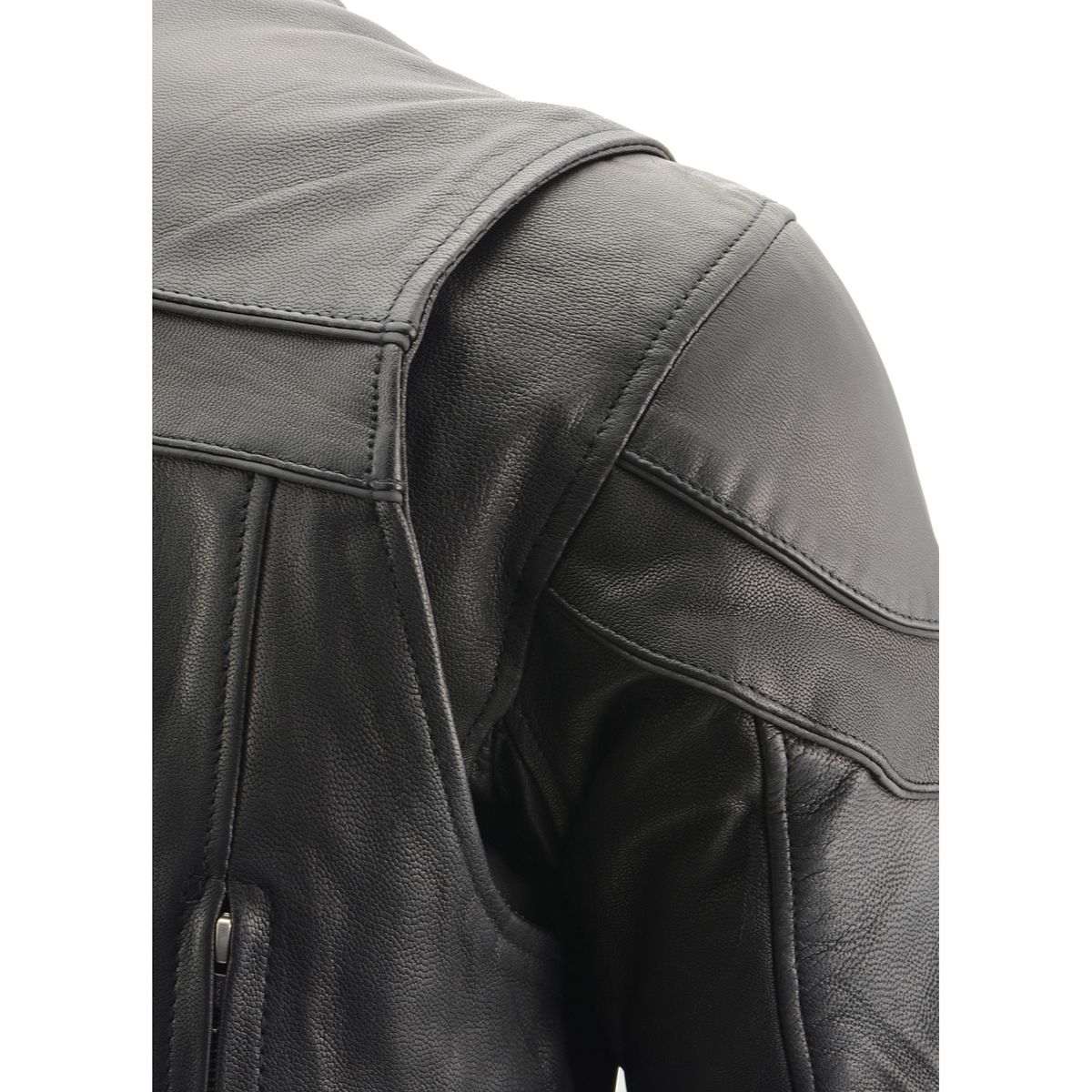 MLM1526 Men's Stay Cool Black Premium Leather Sporty Motorcycle Jacket w/ Cool-Tec Leather Treatement