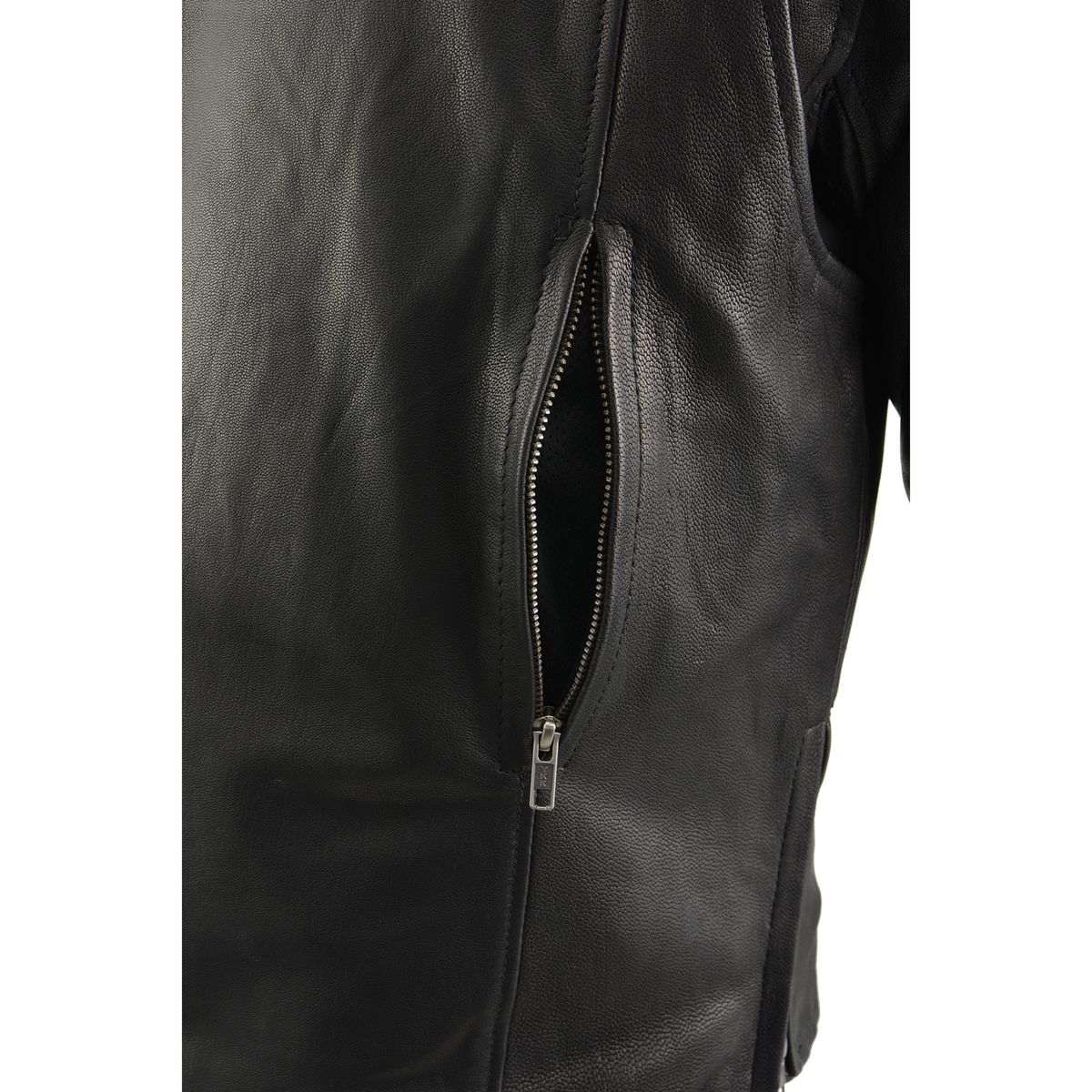 MLM1526 Men's Stay Cool Black Premium Leather Sporty Motorcycle Jacket w/ Cool-Tec Leather Treatement