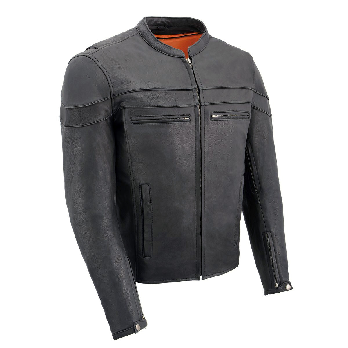 MLM1526 Men's Stay Cool Black Premium Leather Sporty Motorcycle Jacket w/ Cool-Tec Leather Treatement