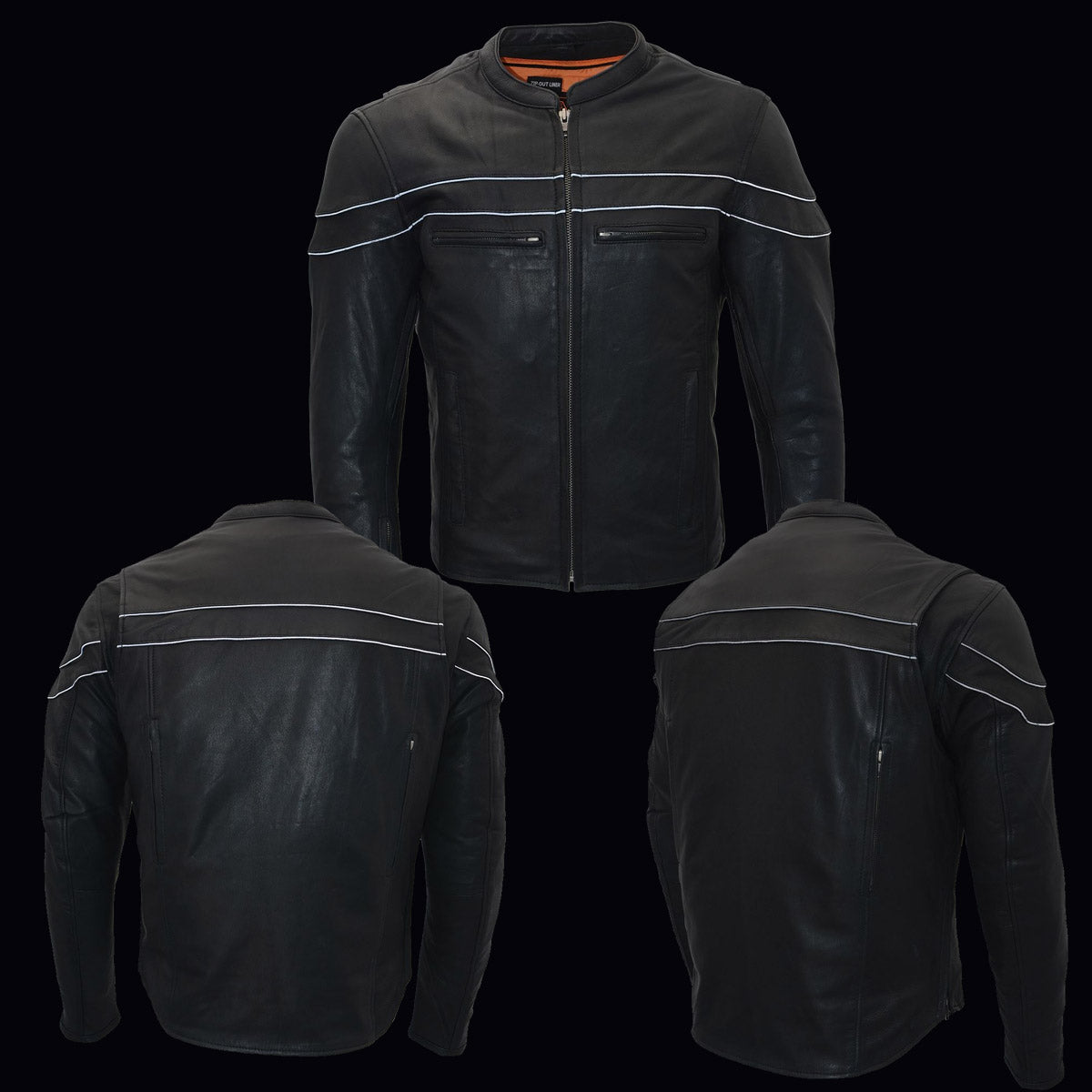 MLM1526 Men's Stay Cool Black Premium Leather Sporty Motorcycle Jacket w/ Cool-Tec Leather Treatement