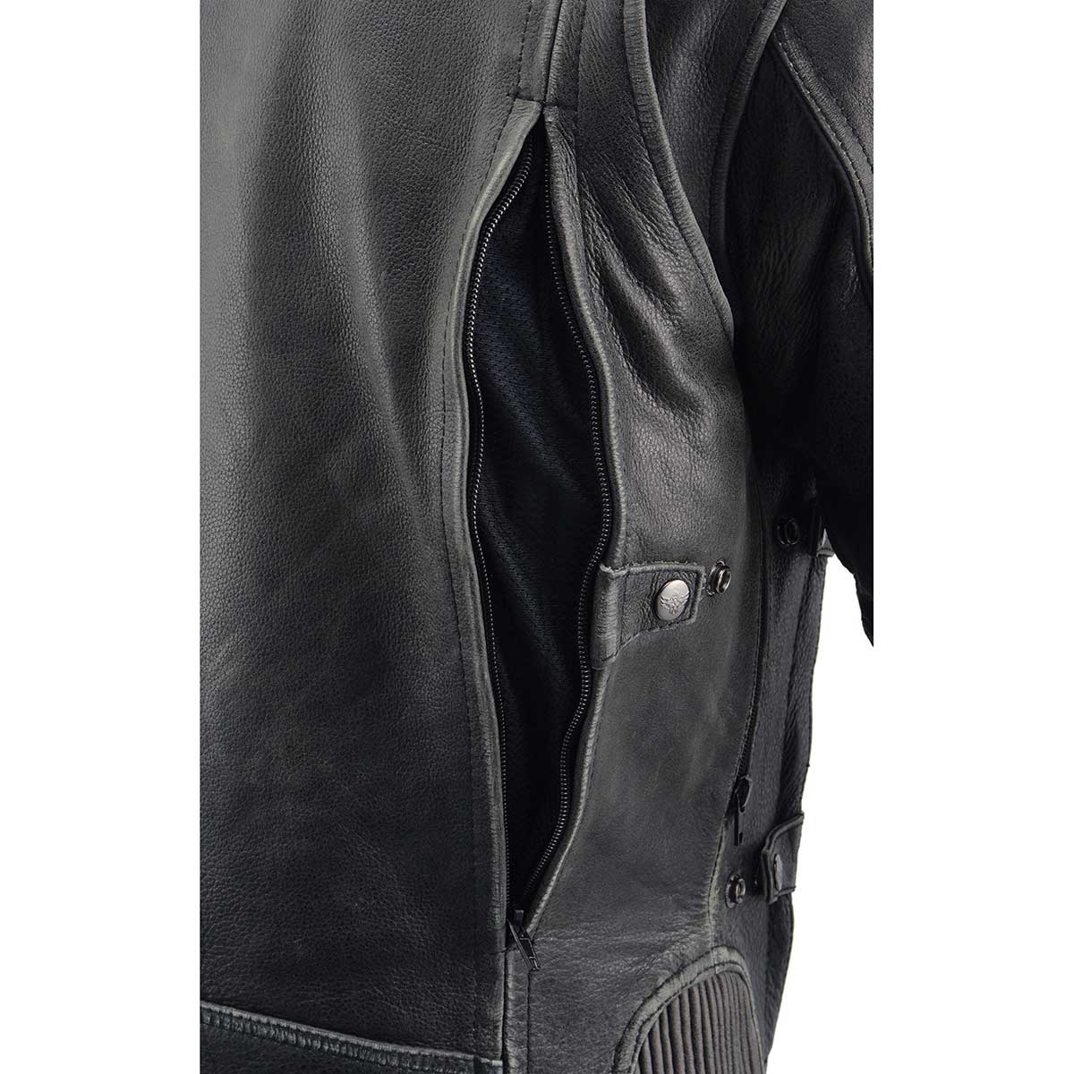 MLM1536 Mens Vintage Distressed Grey Leather Scooter Style Motorcycle Jacket - Reflective Piping