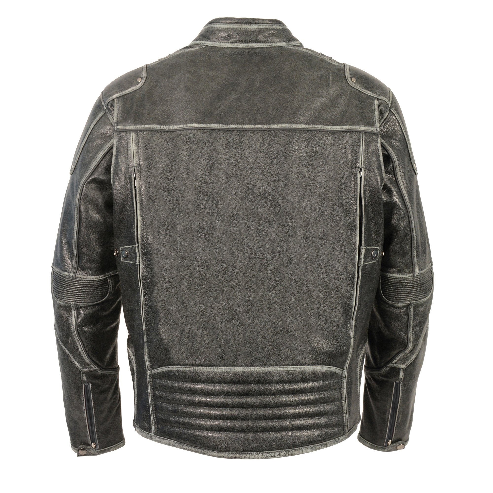 MLM1536 Mens Vintage Distressed Grey Leather Scooter Style Motorcycle Jacket - Reflective Piping