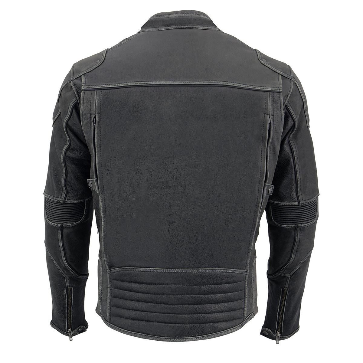 MLM1536 Mens Vintage Distressed Grey Leather Scooter Style Motorcycle Jacket - Reflective Piping