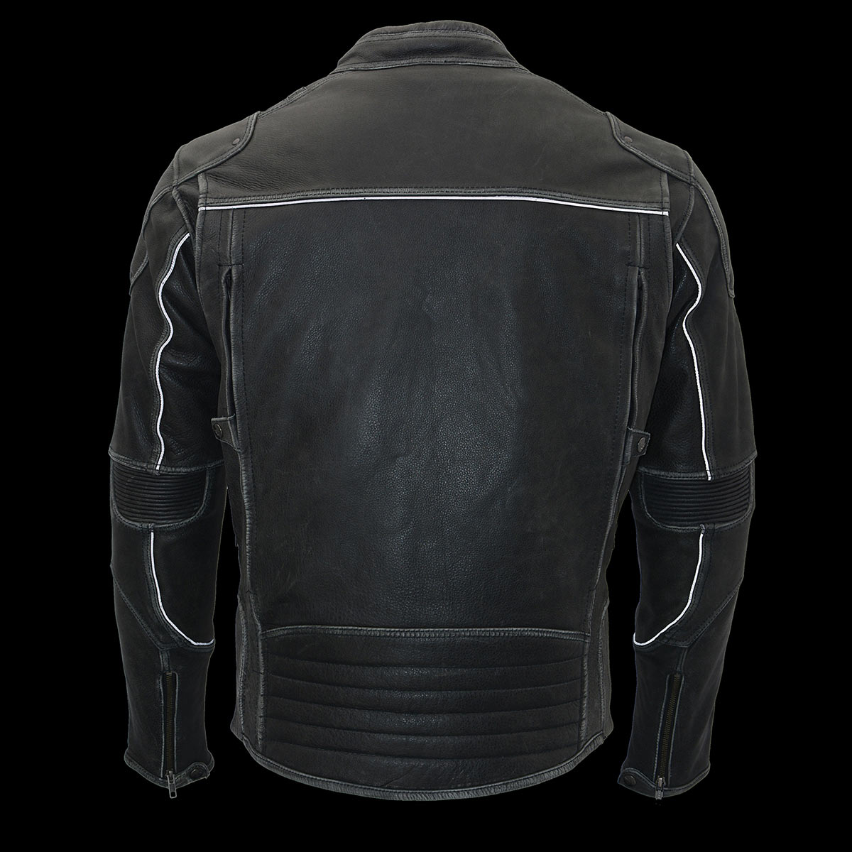 MLM1536 Mens Vintage Distressed Grey Leather Scooter Style Motorcycle Jacket - Reflective Piping