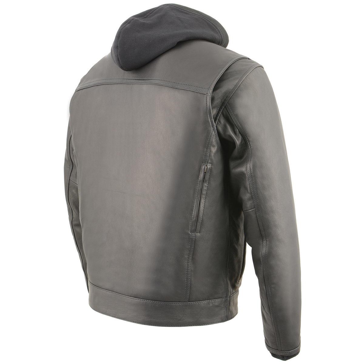 MLM1537 Men's Black Leather ‘Utility Pocket’ Vented Jacket with Removable Hoodie