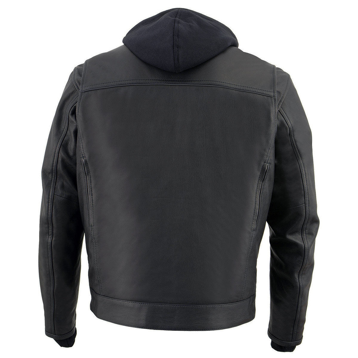 MLM1537 Men's Black Leather ‘Utility Pocket’ Vented Jacket with Removable Hoodie